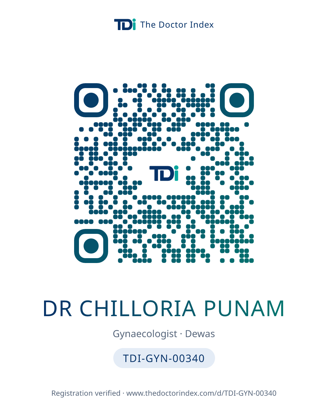 QR card for Dr Chilloria Punam, TDI-GYN-00340