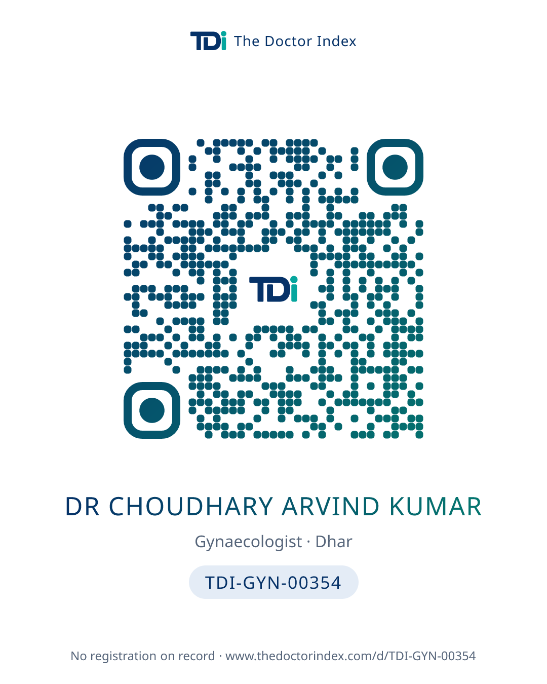 QR card for Dr Choudhary Arvind Kumar, TDI-GYN-00354