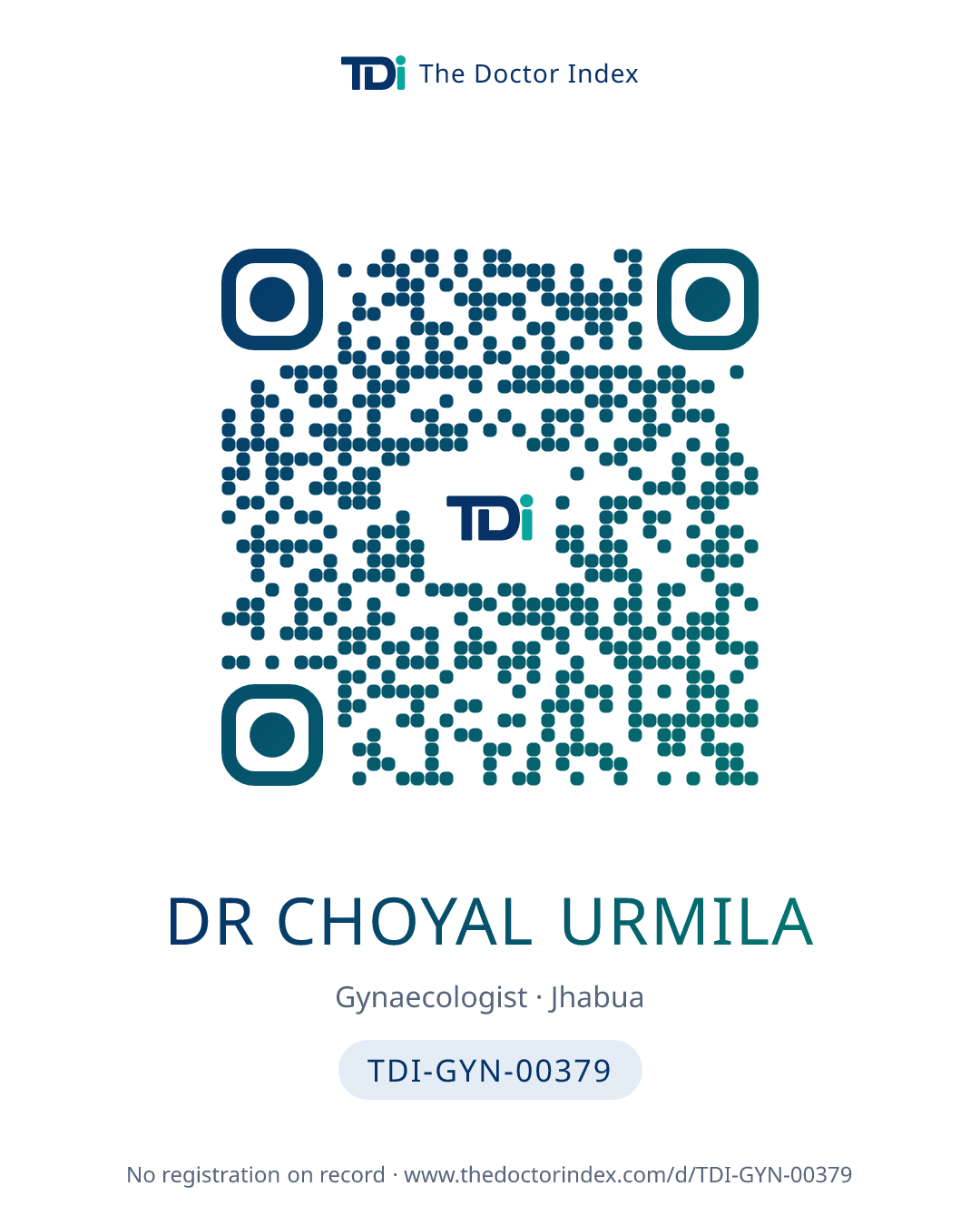 QR card for Dr Choyal Urmila, TDI-GYN-00379