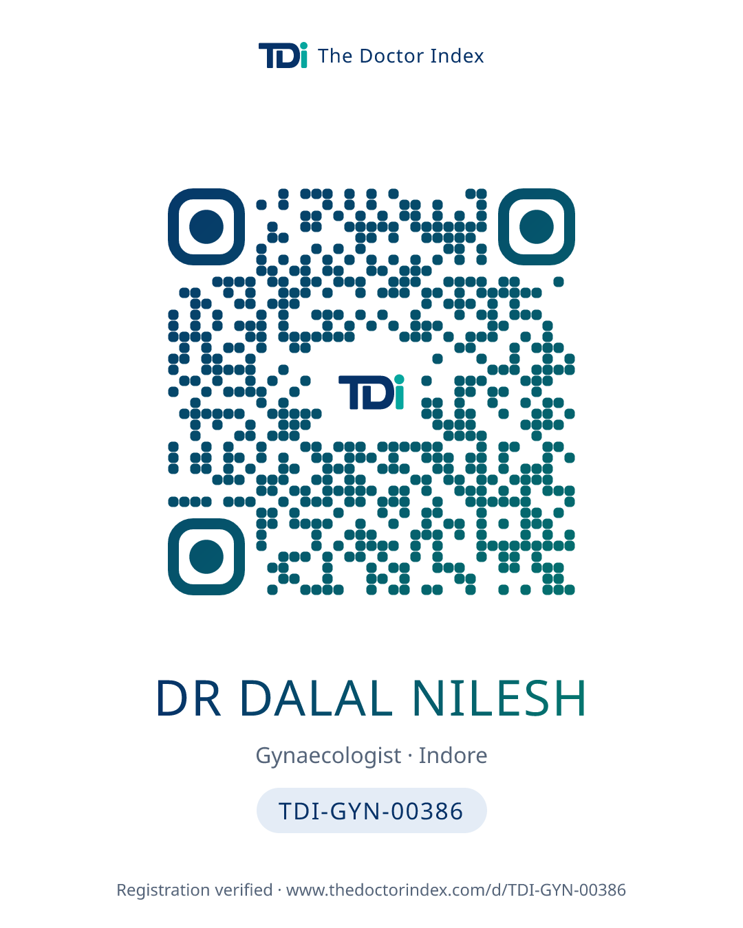 QR card for Dr Dalal Nilesh, TDI-GYN-00386