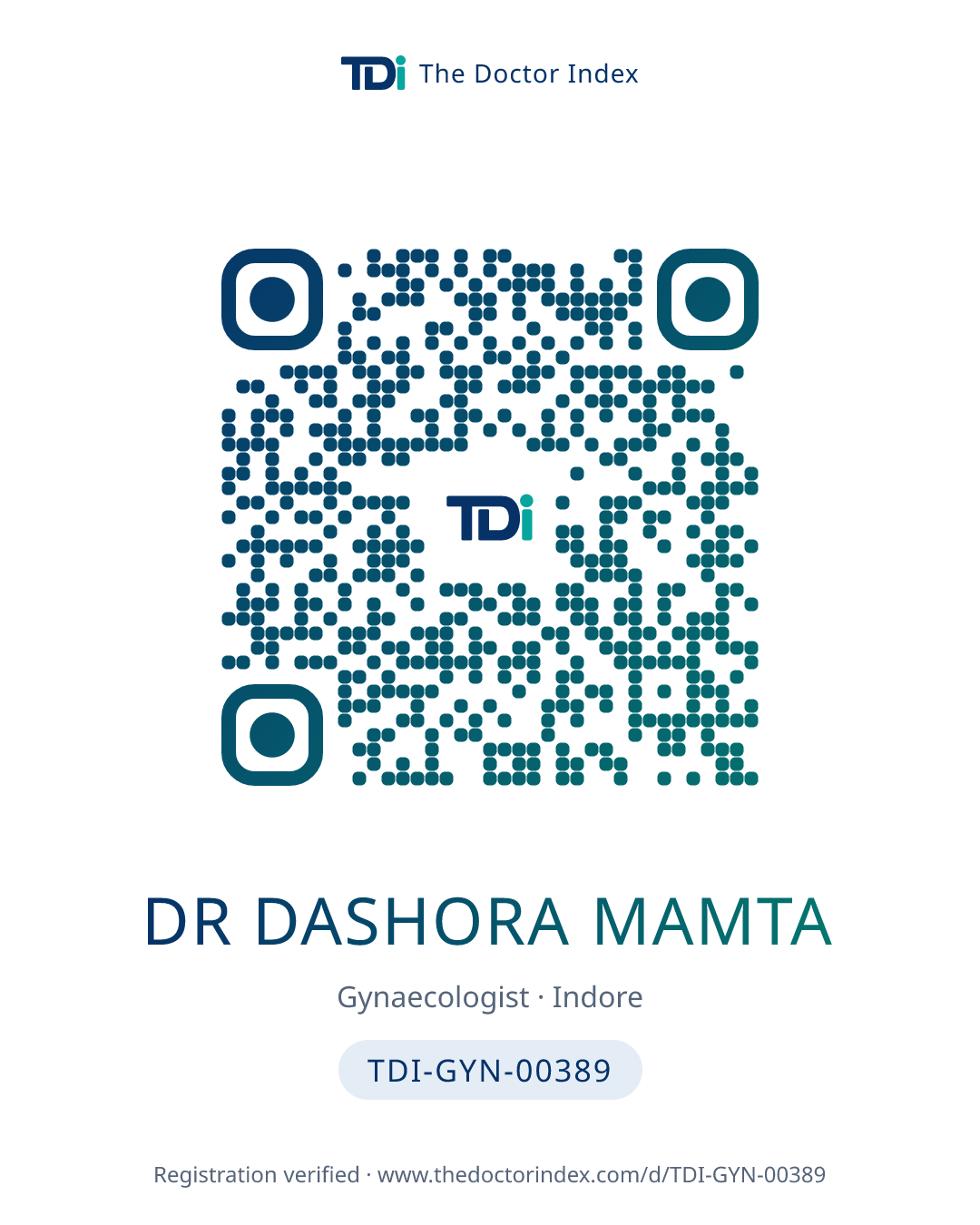 QR card for Dr Dashora Mamta, TDI-GYN-00389