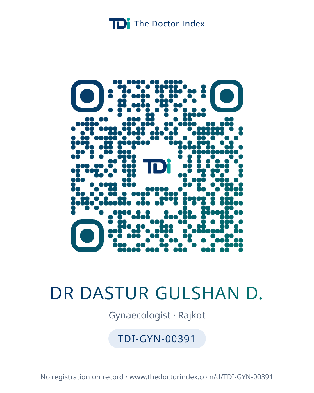 QR card for Dr Dastur Gulshan D., TDI-GYN-00391