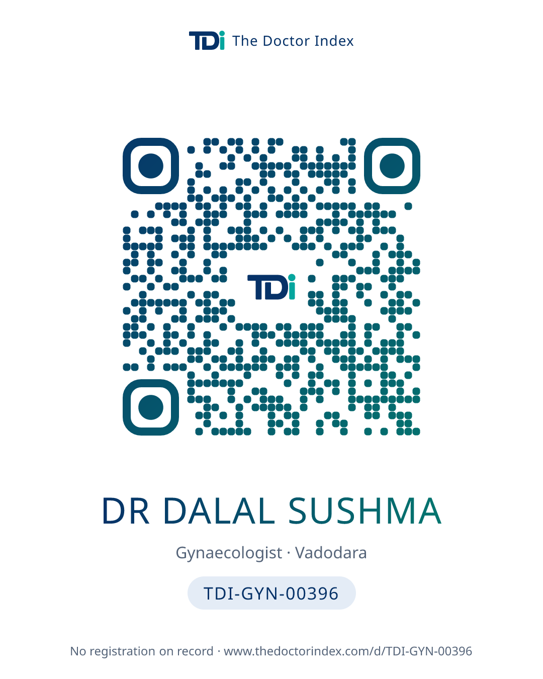 QR card for Dr Dalal Sushma, TDI-GYN-00396