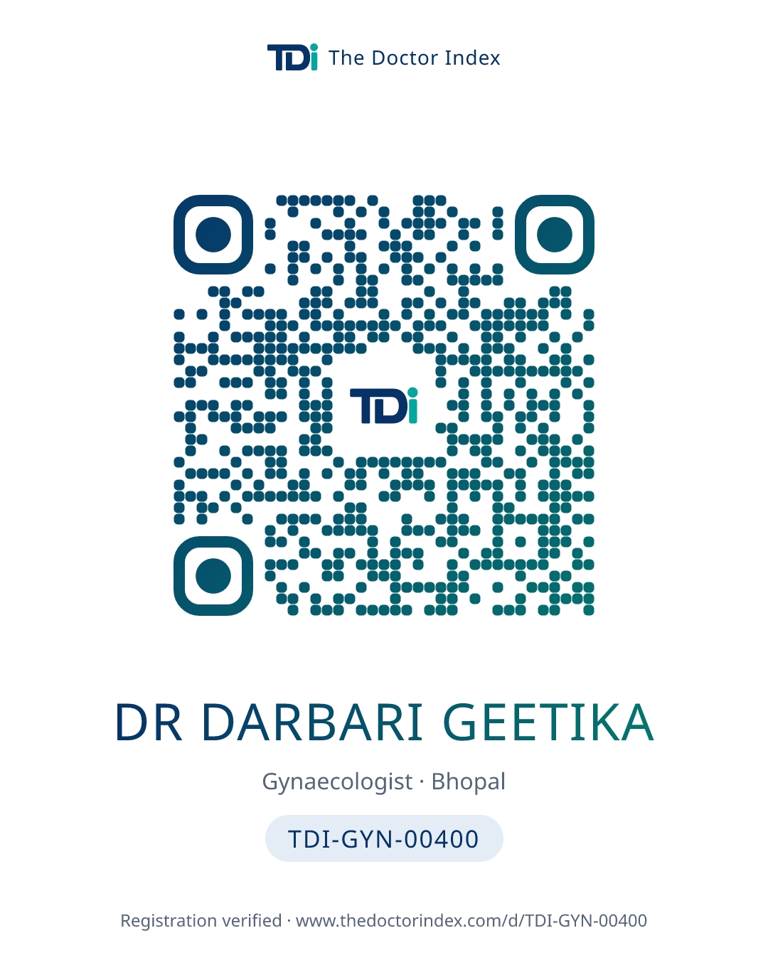 QR card for Dr Darbari Geetika, TDI-GYN-00400