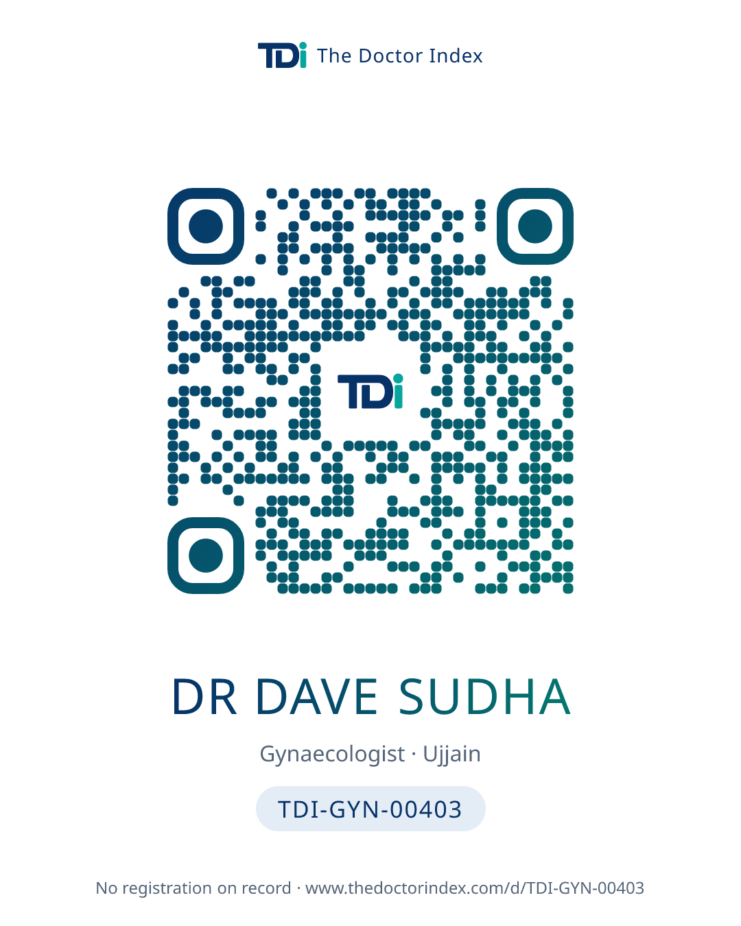 QR card for Dr Dave Sudha, TDI-GYN-00403