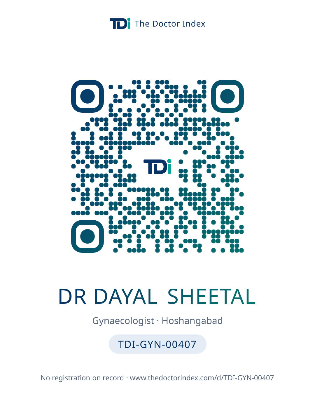 QR card for Dr Dayal Sheetal, TDI-GYN-00407
