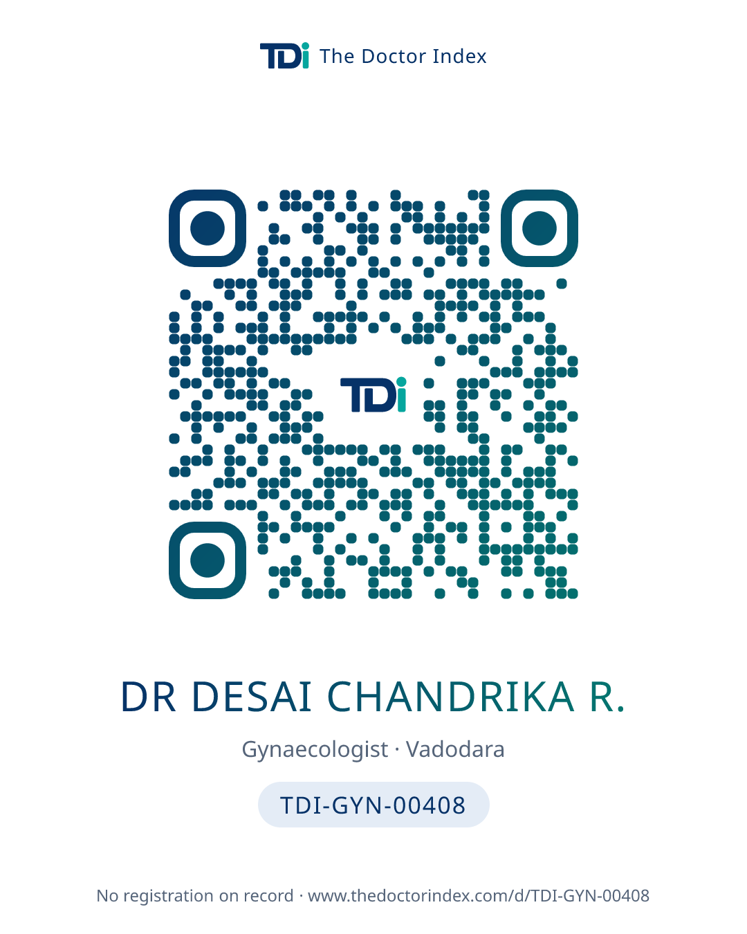 QR card for Dr Desai Chandrika R., TDI-GYN-00408