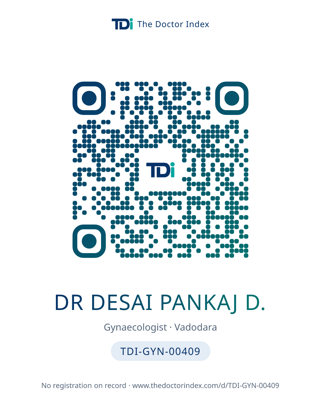 QR card for Dr Desai Pankaj D., TDI-GYN-00409