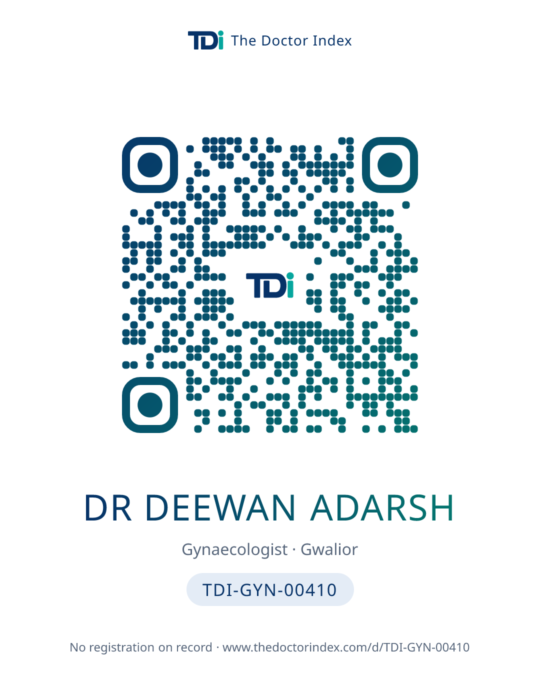 QR card for Dr Deewan Adarsh, TDI-GYN-00410