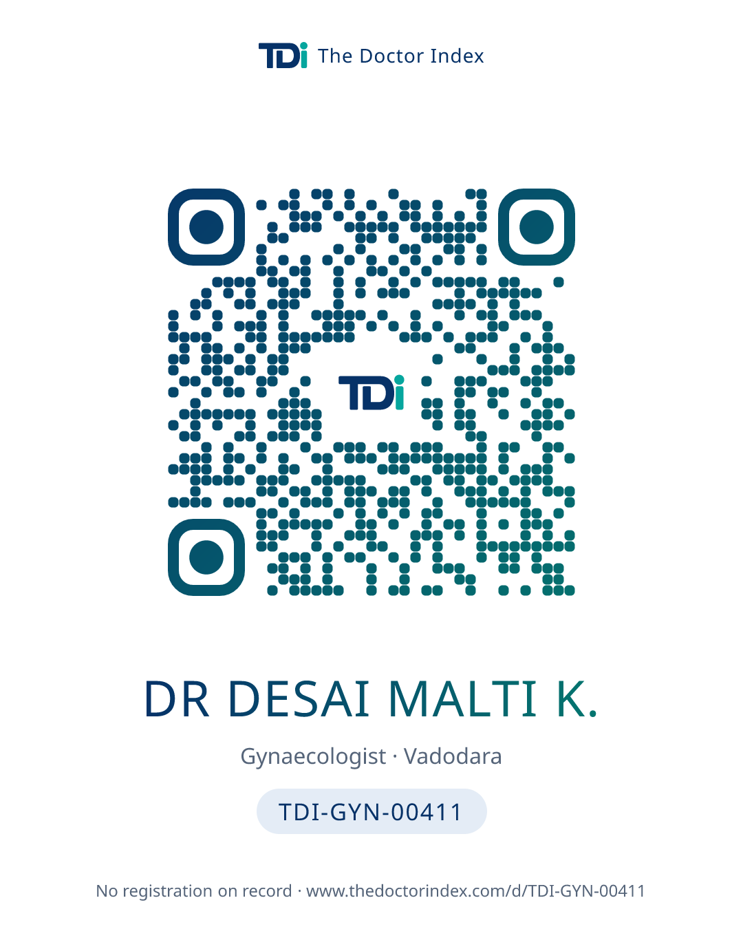 QR card for Dr Desai Malti K., TDI-GYN-00411
