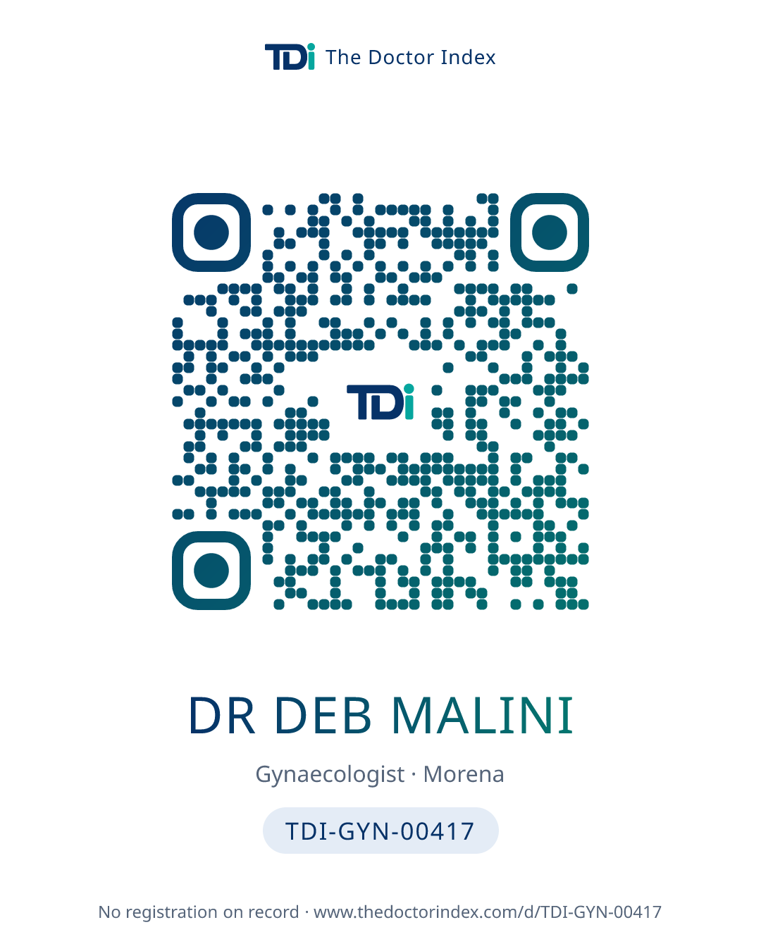 QR card for Dr Deb Malini, TDI-GYN-00417