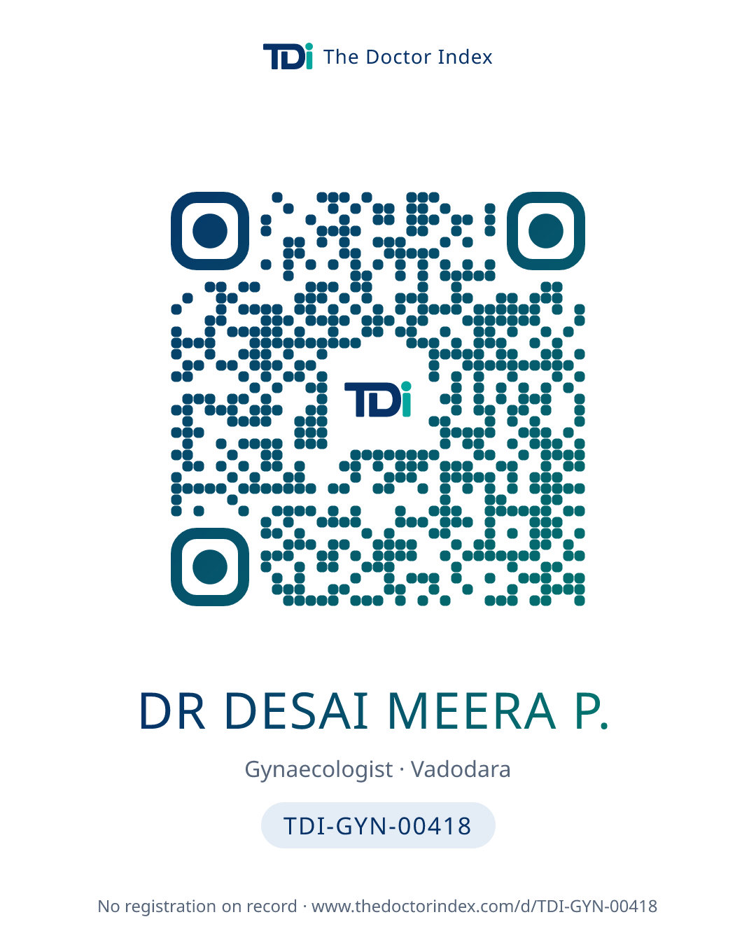 QR card for Dr Desai Meera P., TDI-GYN-00418