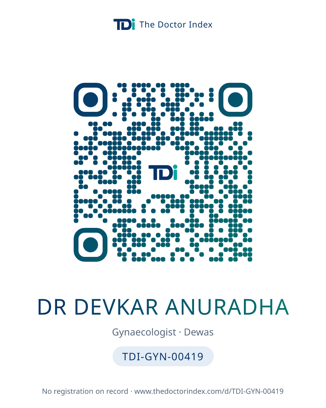 QR card for Dr Devkar Anuradha, TDI-GYN-00419