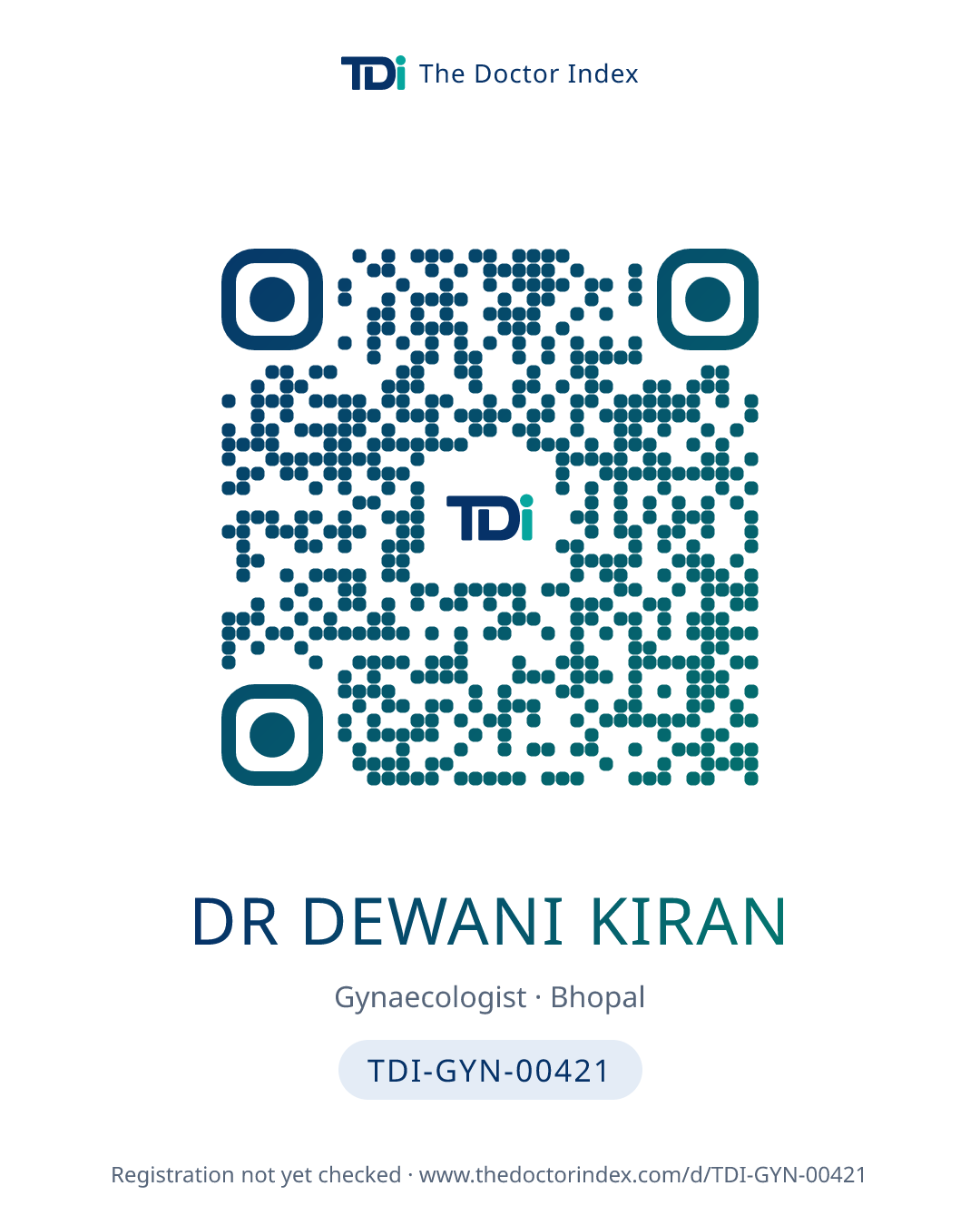 QR card for Dr Dewani Kiran, TDI-GYN-00421