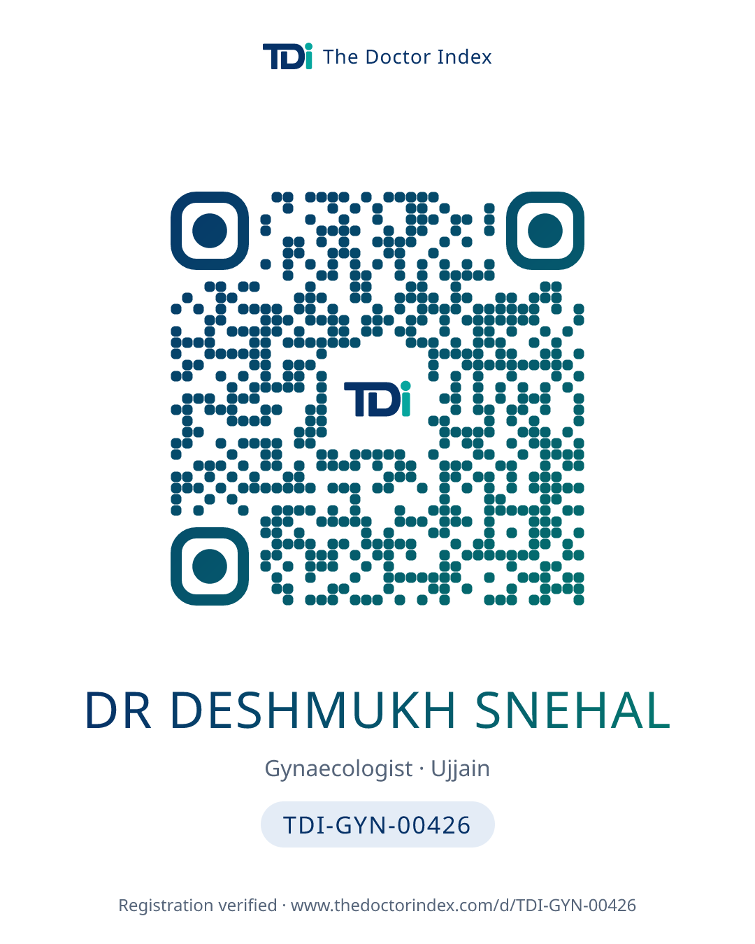 QR card for Dr Deshmukh Snehal, TDI-GYN-00426