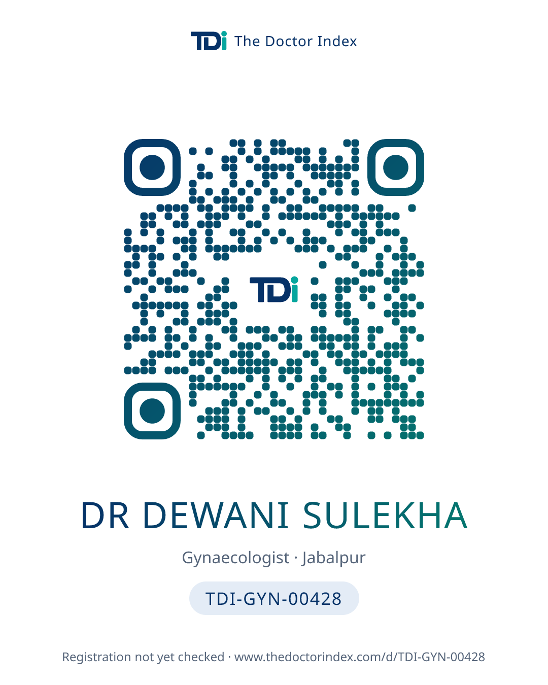 QR card for Dr Dewani Sulekha, TDI-GYN-00428