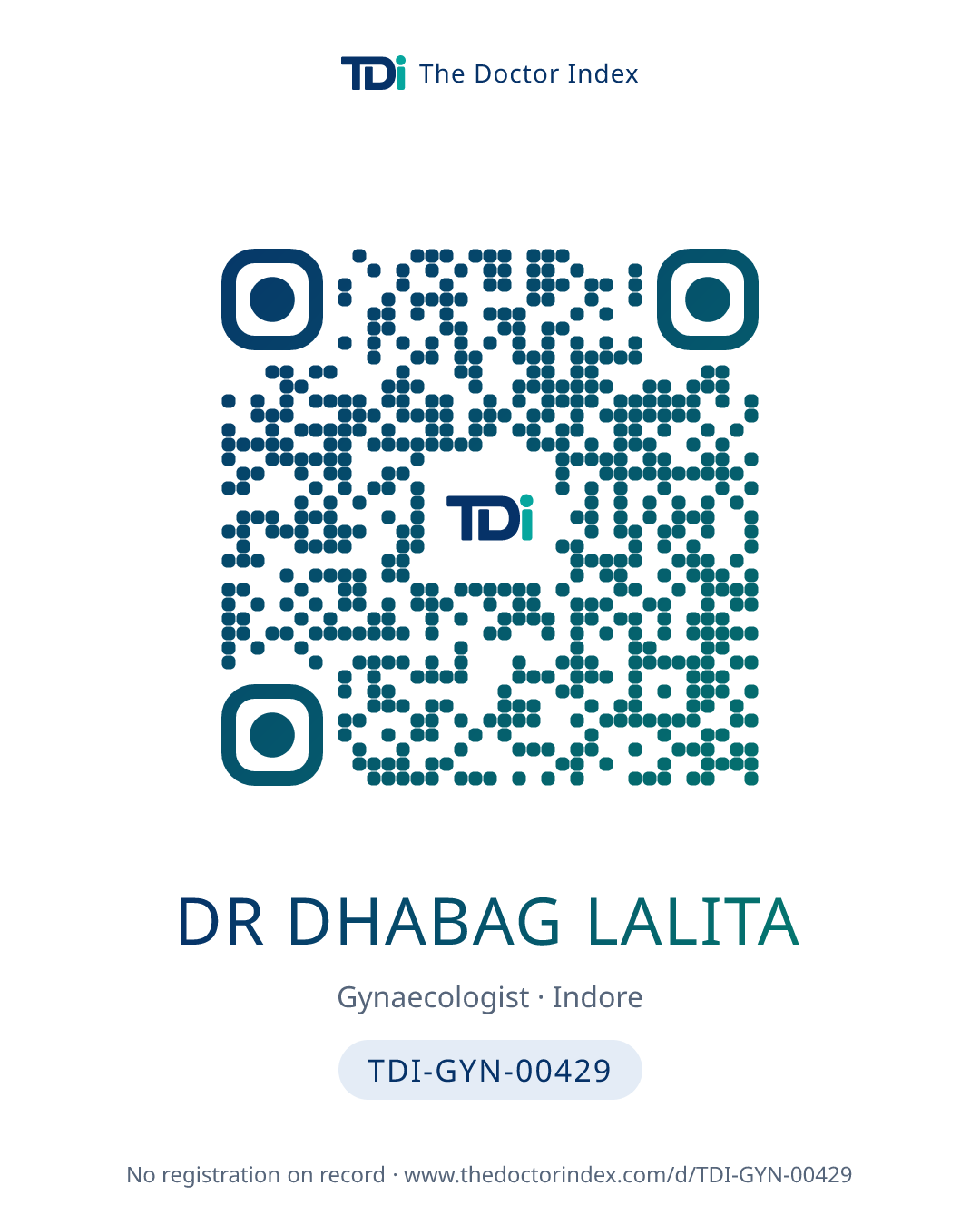 QR card for Dr Dhabag Lalita, TDI-GYN-00429