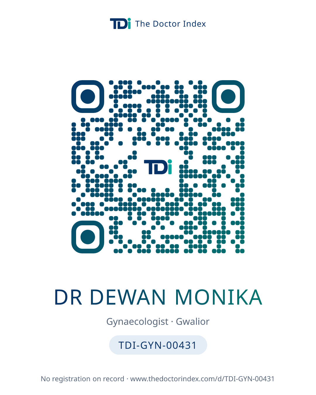 QR card for Dr Dewan Monika, TDI-GYN-00431
