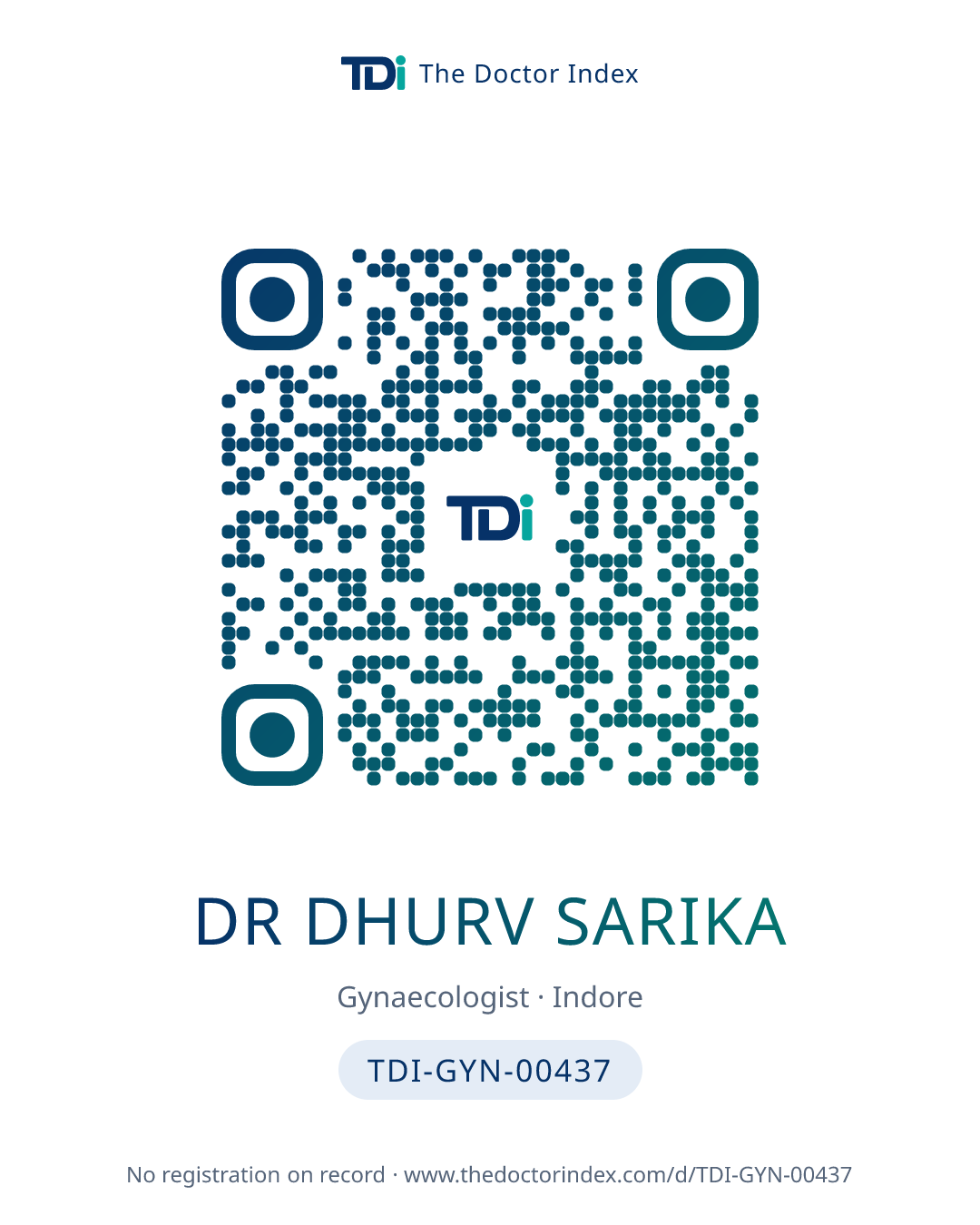 QR card for Dr Dhurv Sarika, TDI-GYN-00437