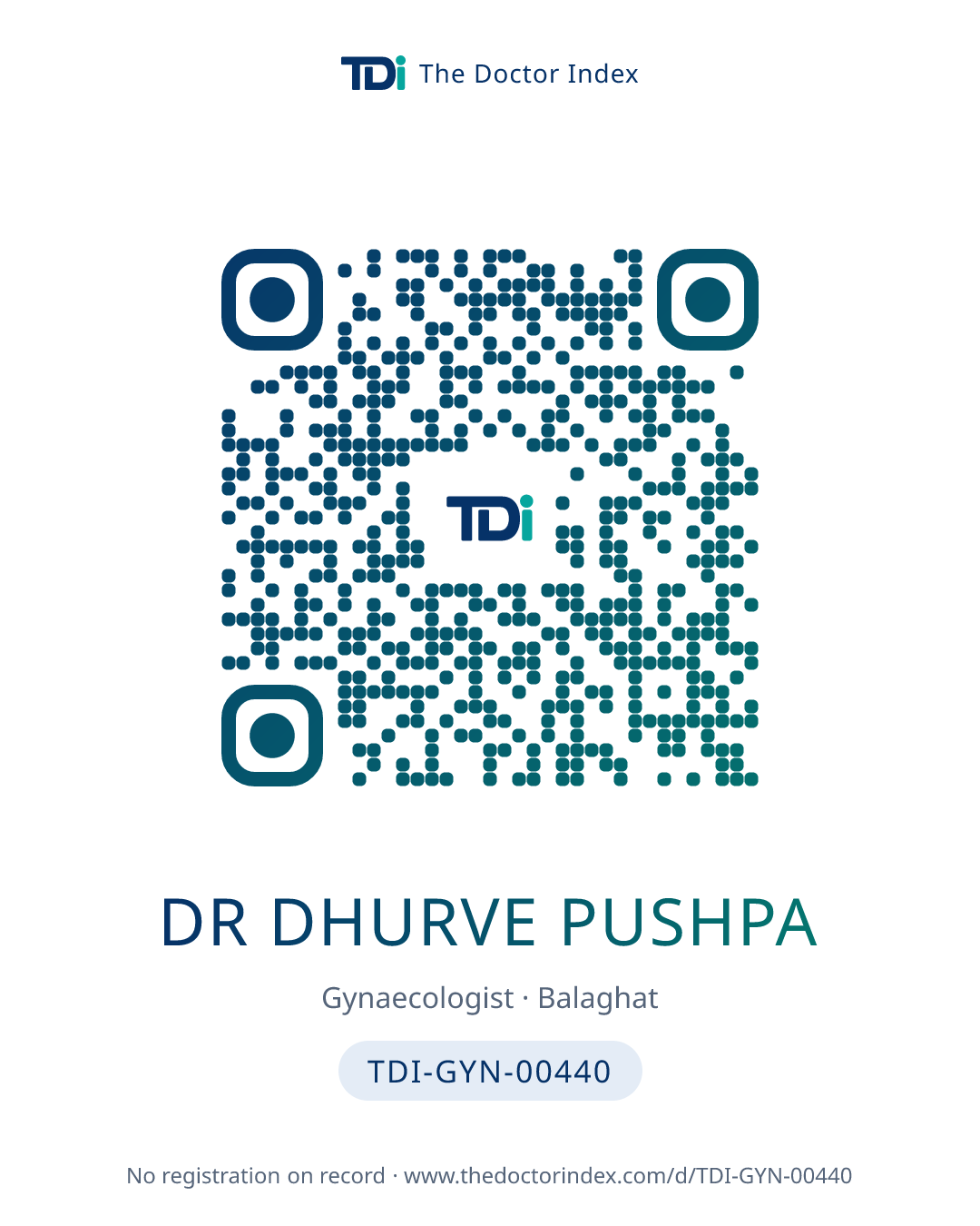 QR card for Dr Dhurve Pushpa, TDI-GYN-00440