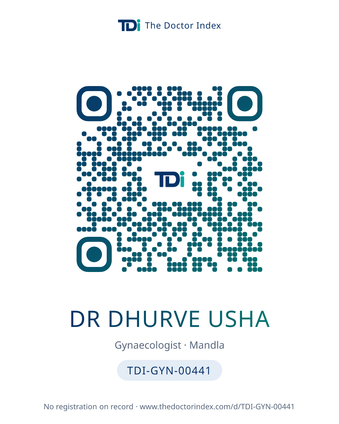 QR card for Dr Dhurve Usha, TDI-GYN-00441