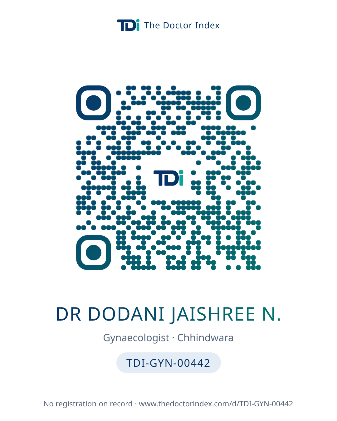 QR card for Dr Dodani Jaishree N., TDI-GYN-00442