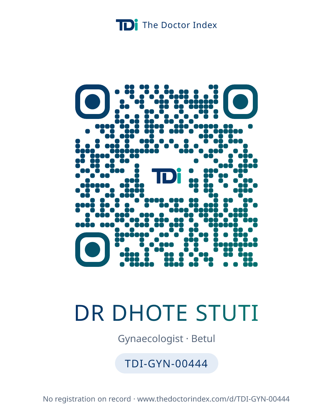 QR card for Dr Dhote Stuti, TDI-GYN-00444