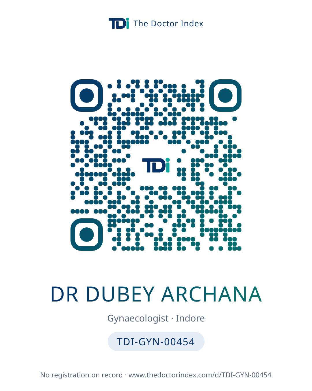 QR card for Dr Dubey Archana, TDI-GYN-00454
