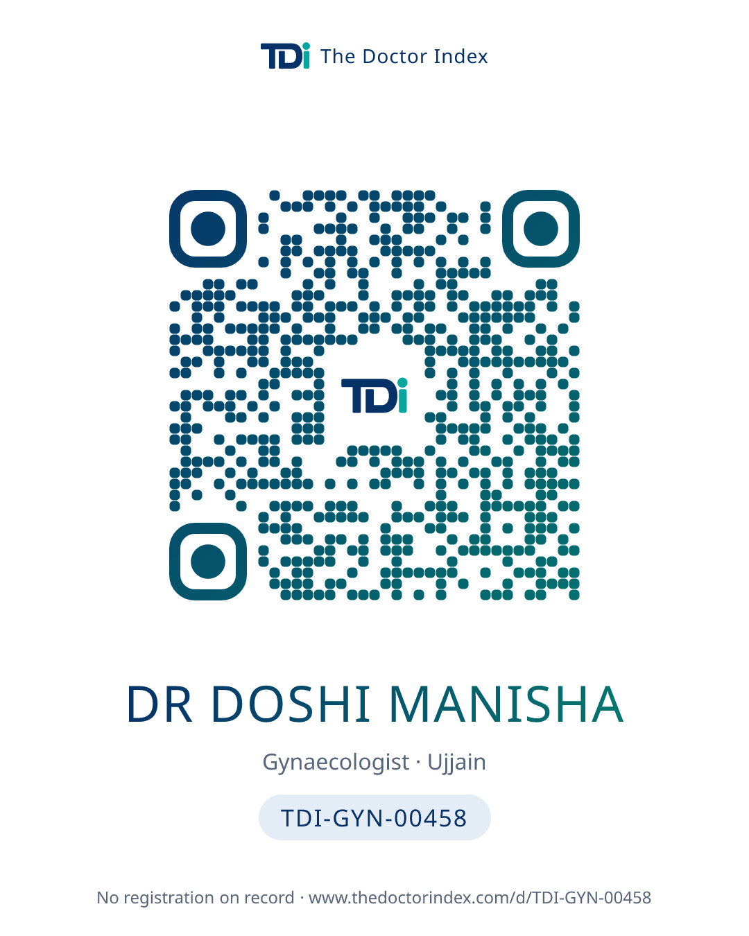 QR card for Dr Doshi Manisha, TDI-GYN-00458