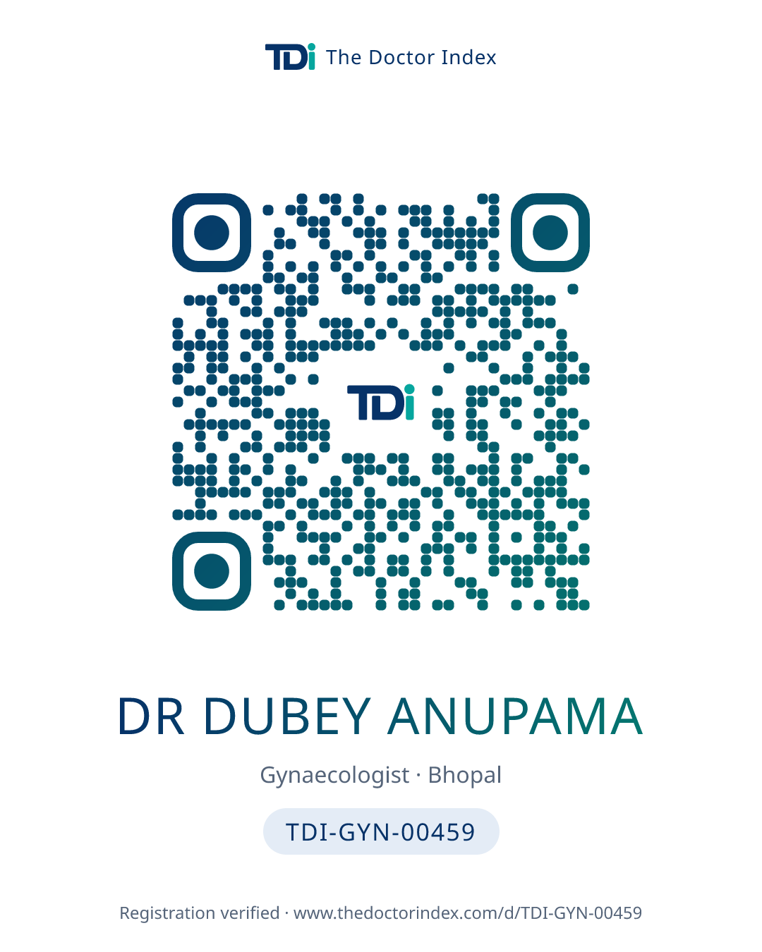 QR card for Dr Dubey Anupama, TDI-GYN-00459