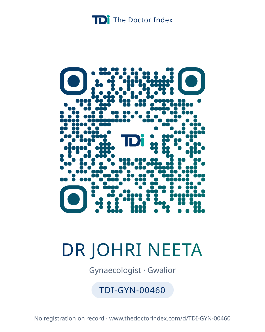 QR card for Dr Johri Neeta, TDI-GYN-00460