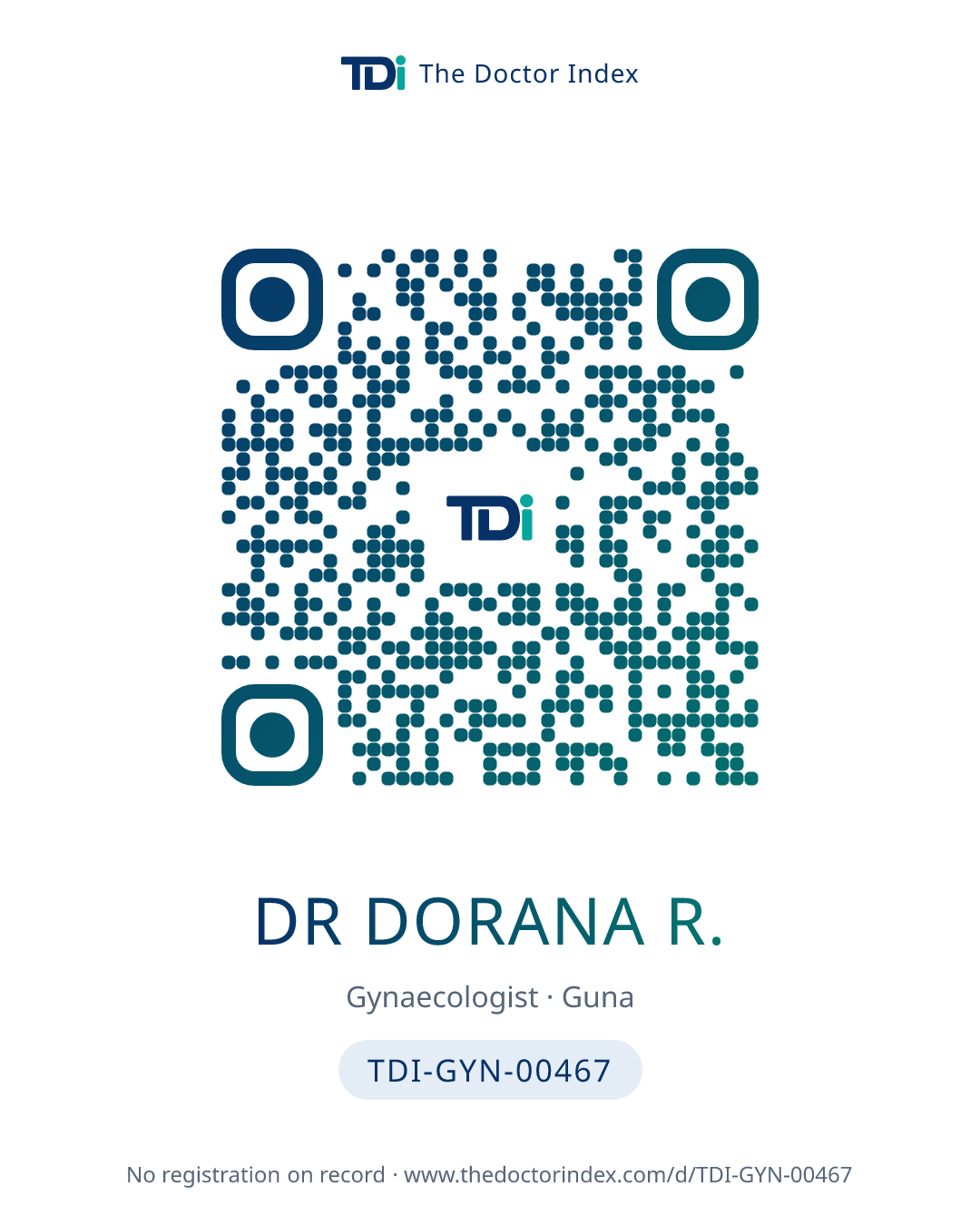 QR card for Dr Dorana R., TDI-GYN-00467
