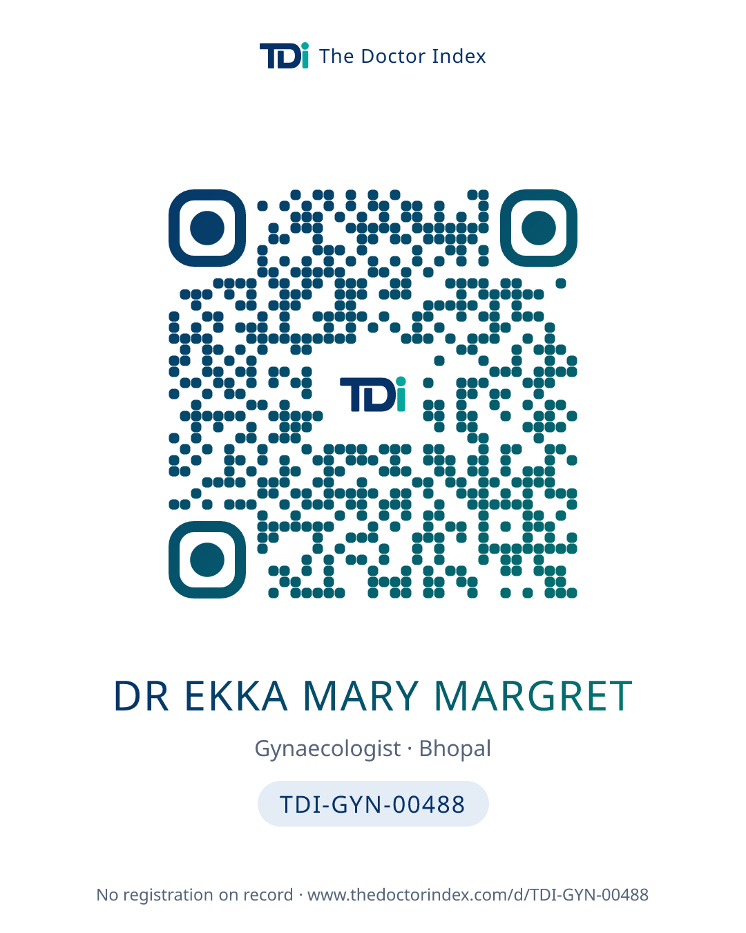 QR card for Dr Ekka Mary Margret, TDI-GYN-00488