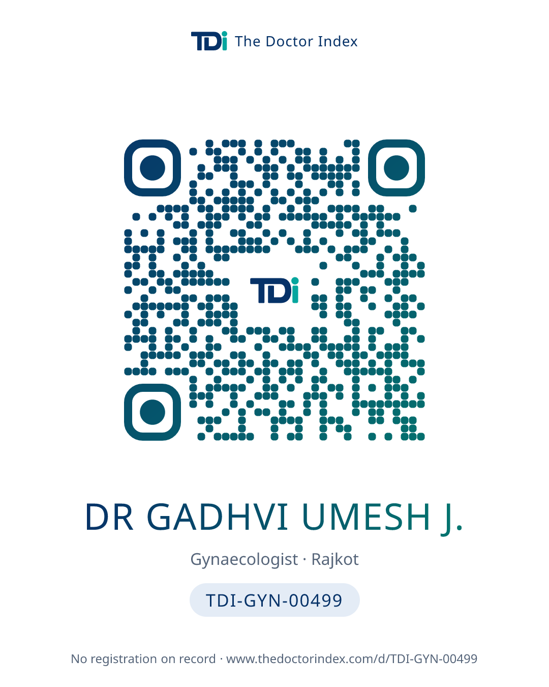 QR card for Dr Gadhvi Umesh J., TDI-GYN-00499