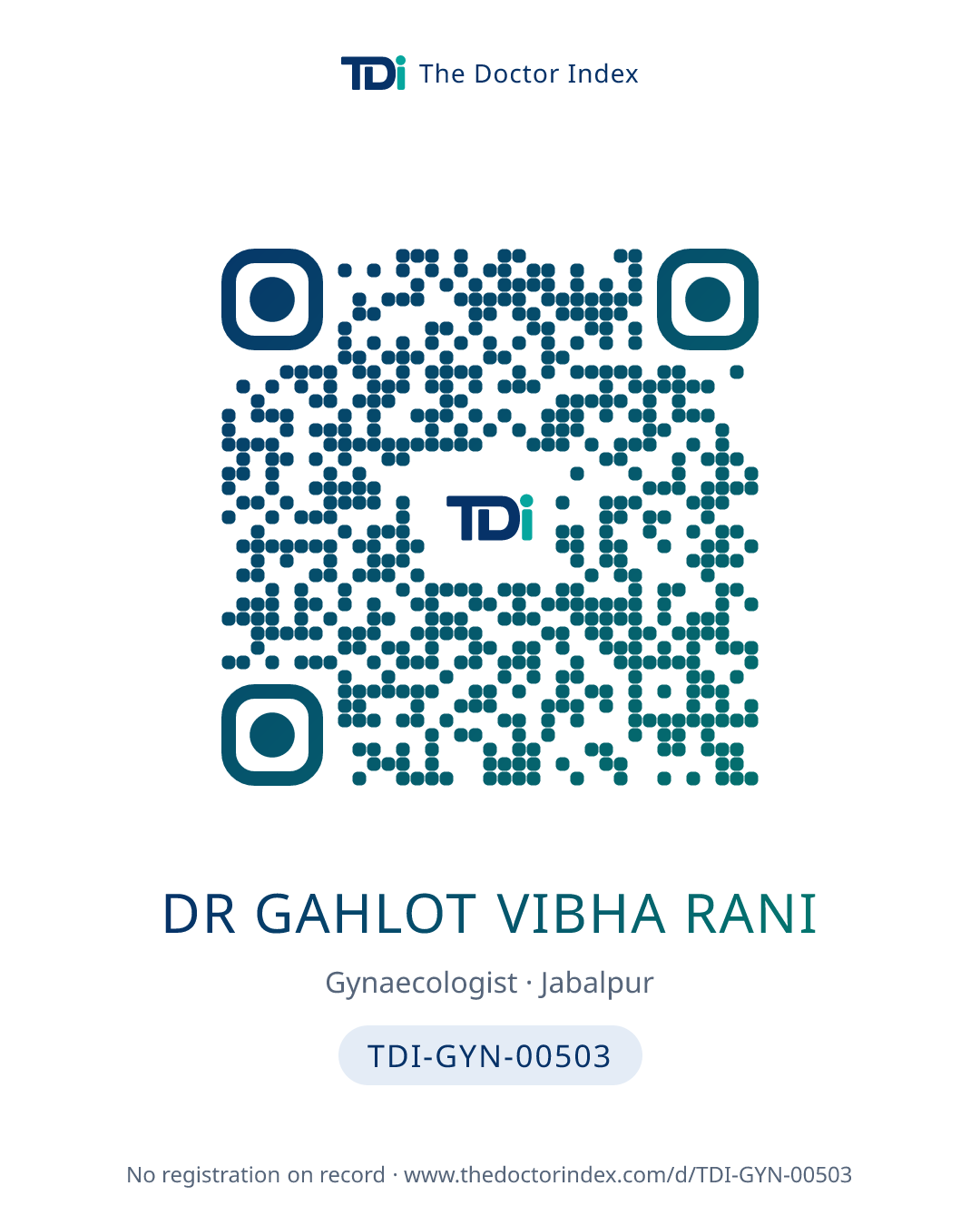 QR card for Dr Gahlot Vibha Rani, TDI-GYN-00503