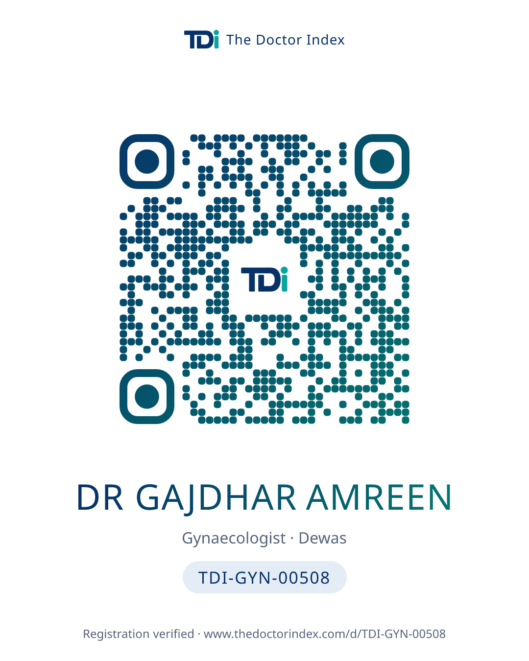 QR card for Dr Gajdhar Amreen, TDI-GYN-00508
