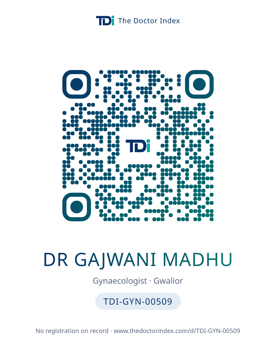 QR card for Dr Gajwani Madhu, TDI-GYN-00509