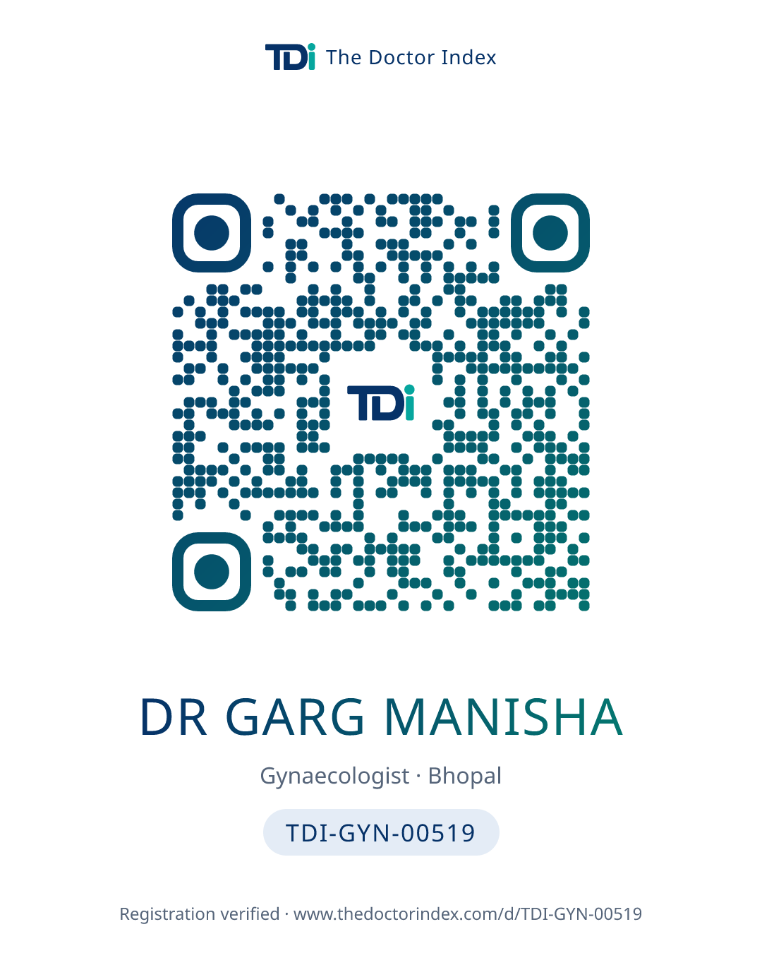 QR card for Dr Garg Manisha, TDI-GYN-00519
