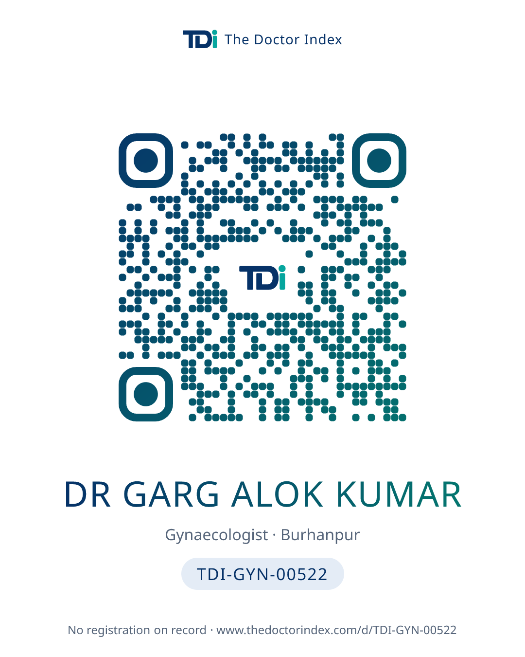 QR card for Dr Garg Alok Kumar, TDI-GYN-00522