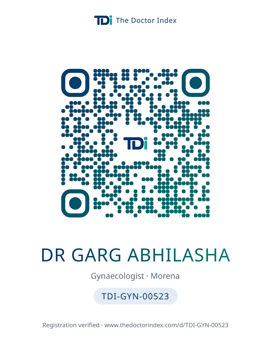QR card for Dr Garg Abhilasha, TDI-GYN-00523