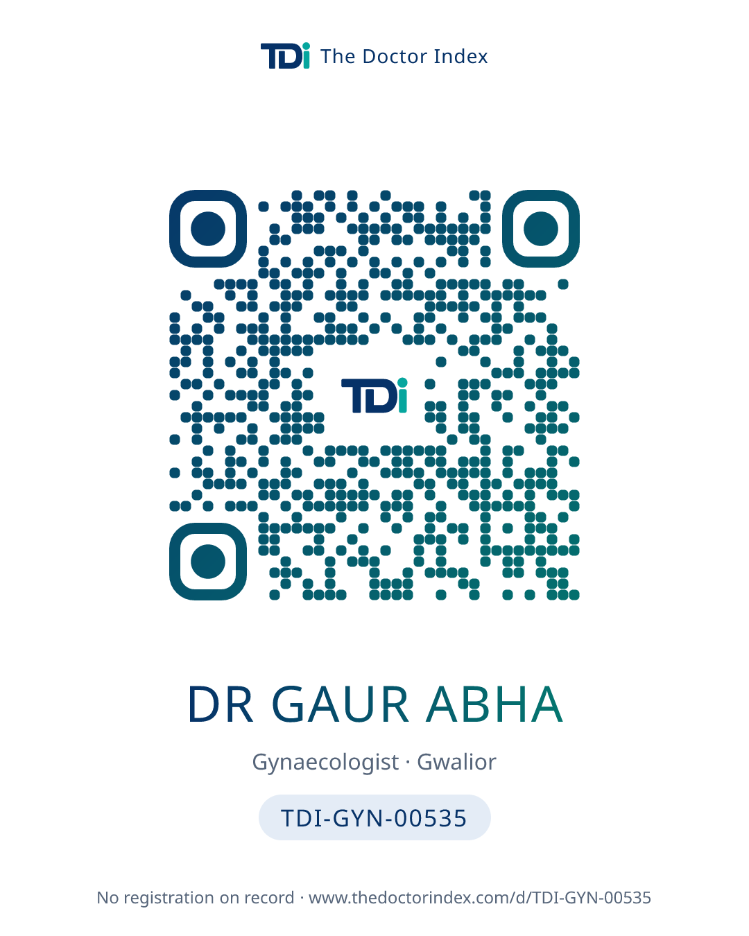 QR card for Dr Gaur Abha, TDI-GYN-00535