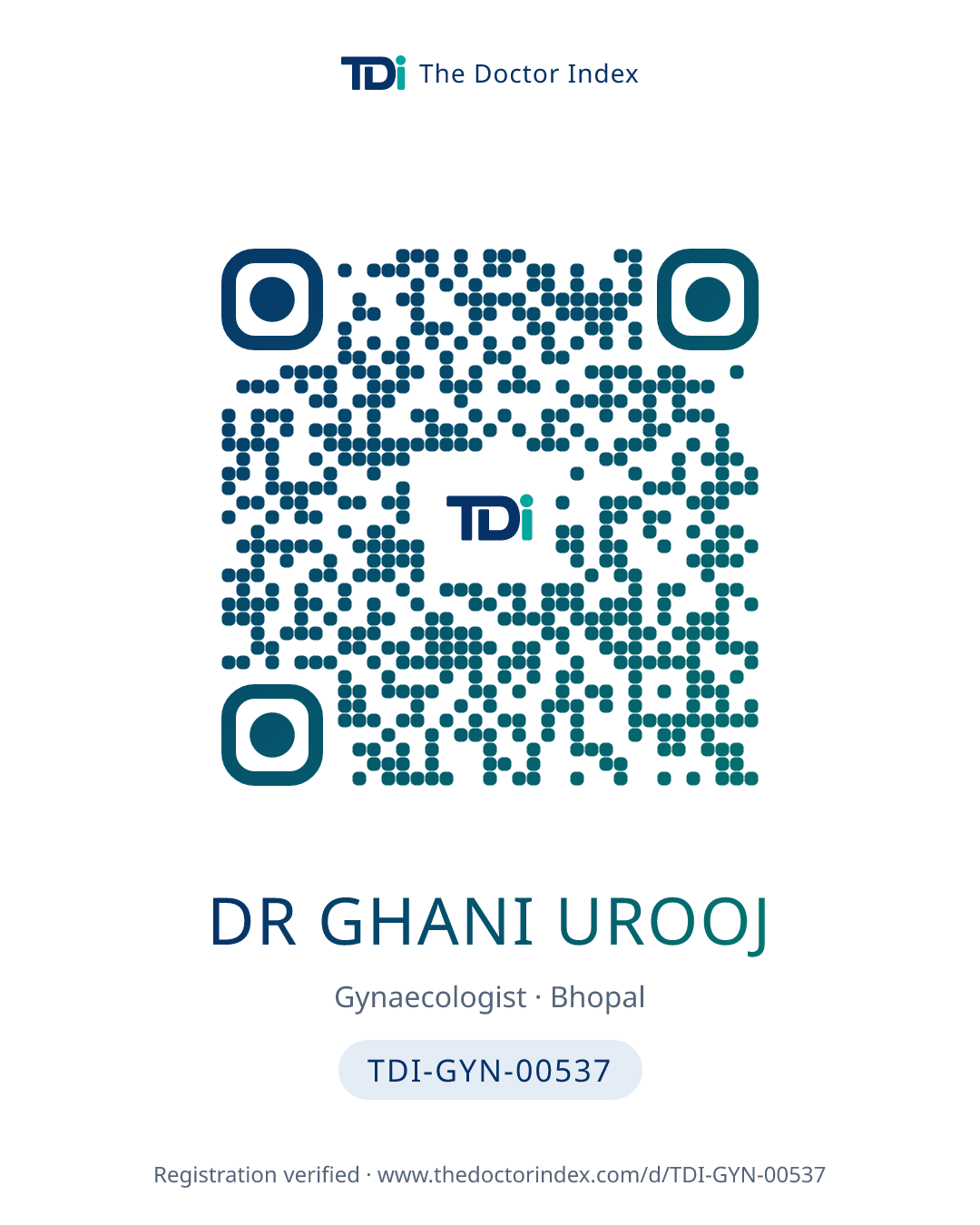QR card for Dr Ghani Urooj, TDI-GYN-00537
