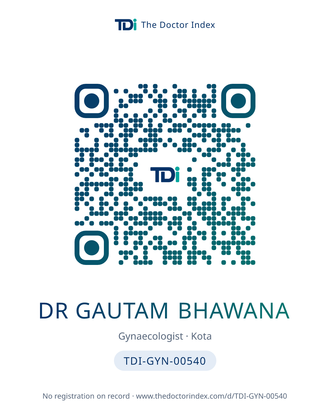 QR card for Dr Gautam Bhawana, TDI-GYN-00540