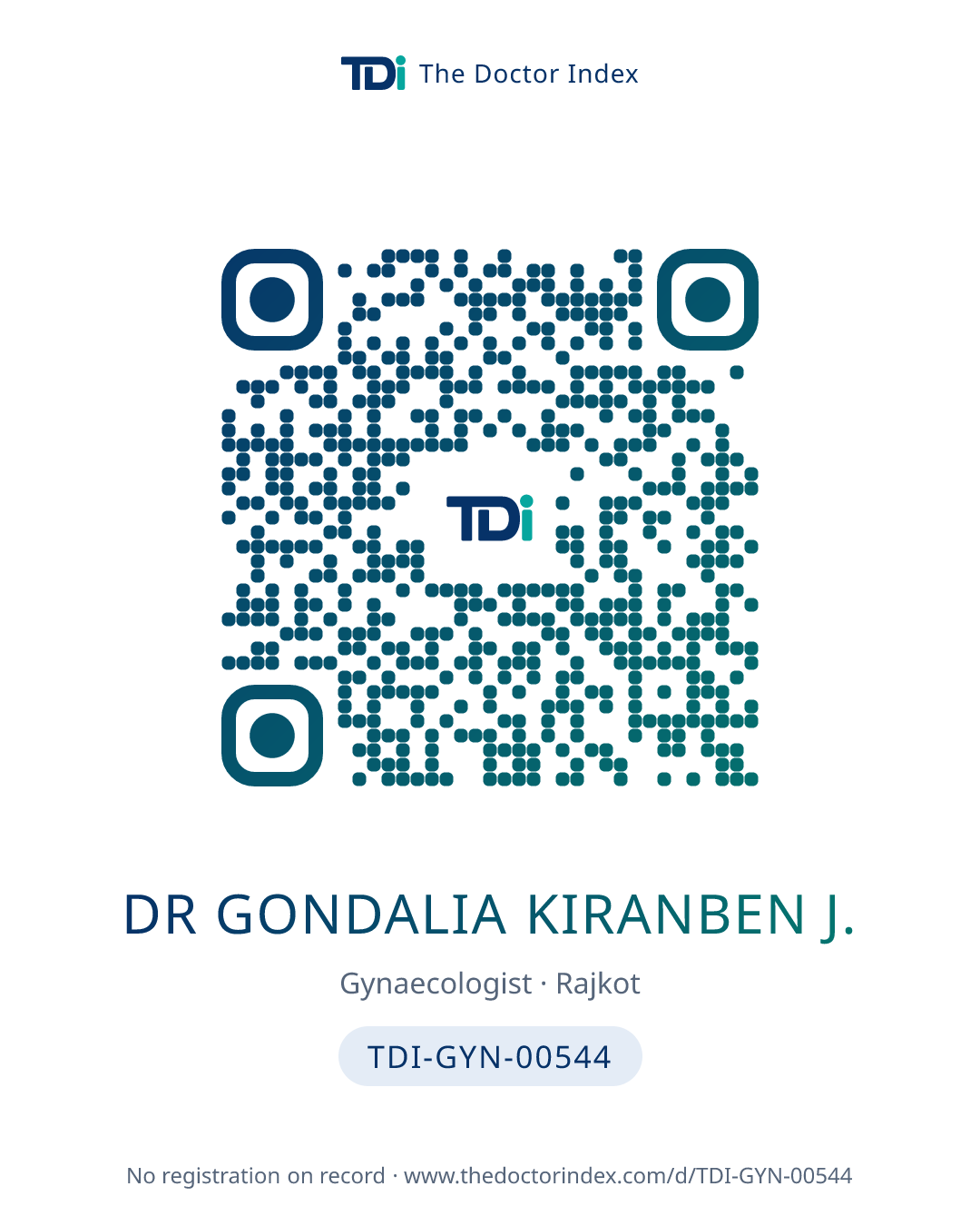 QR card for Dr Gondalia Kiranben J., TDI-GYN-00544