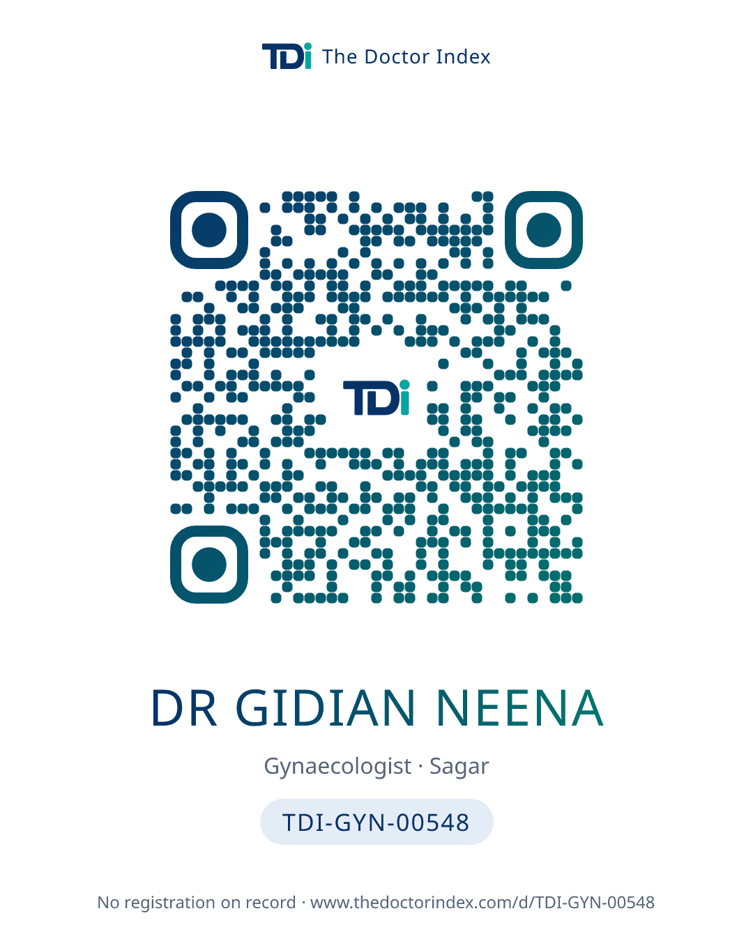 QR card for Dr Gidian Neena, TDI-GYN-00548