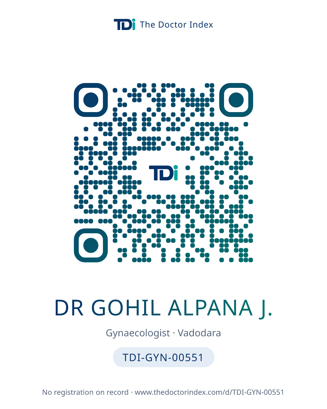 QR card for Dr Gohil Alpana J., TDI-GYN-00551