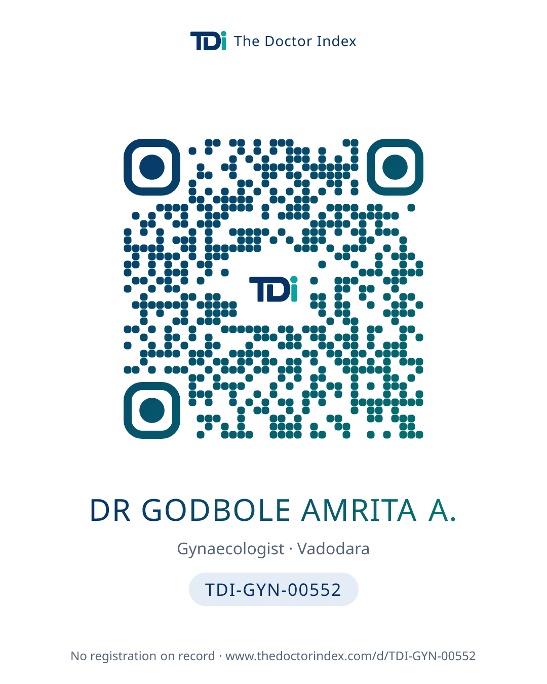 QR card for Dr Godbole Amrita A., TDI-GYN-00552