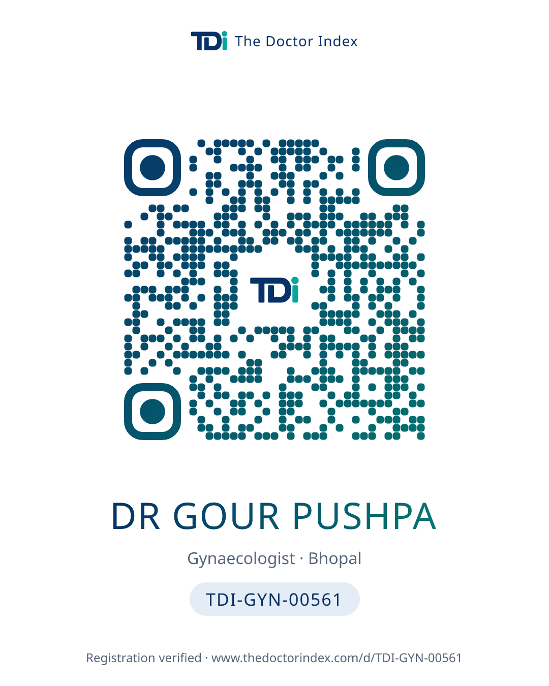 QR card for Dr Gour Pushpa, TDI-GYN-00561
