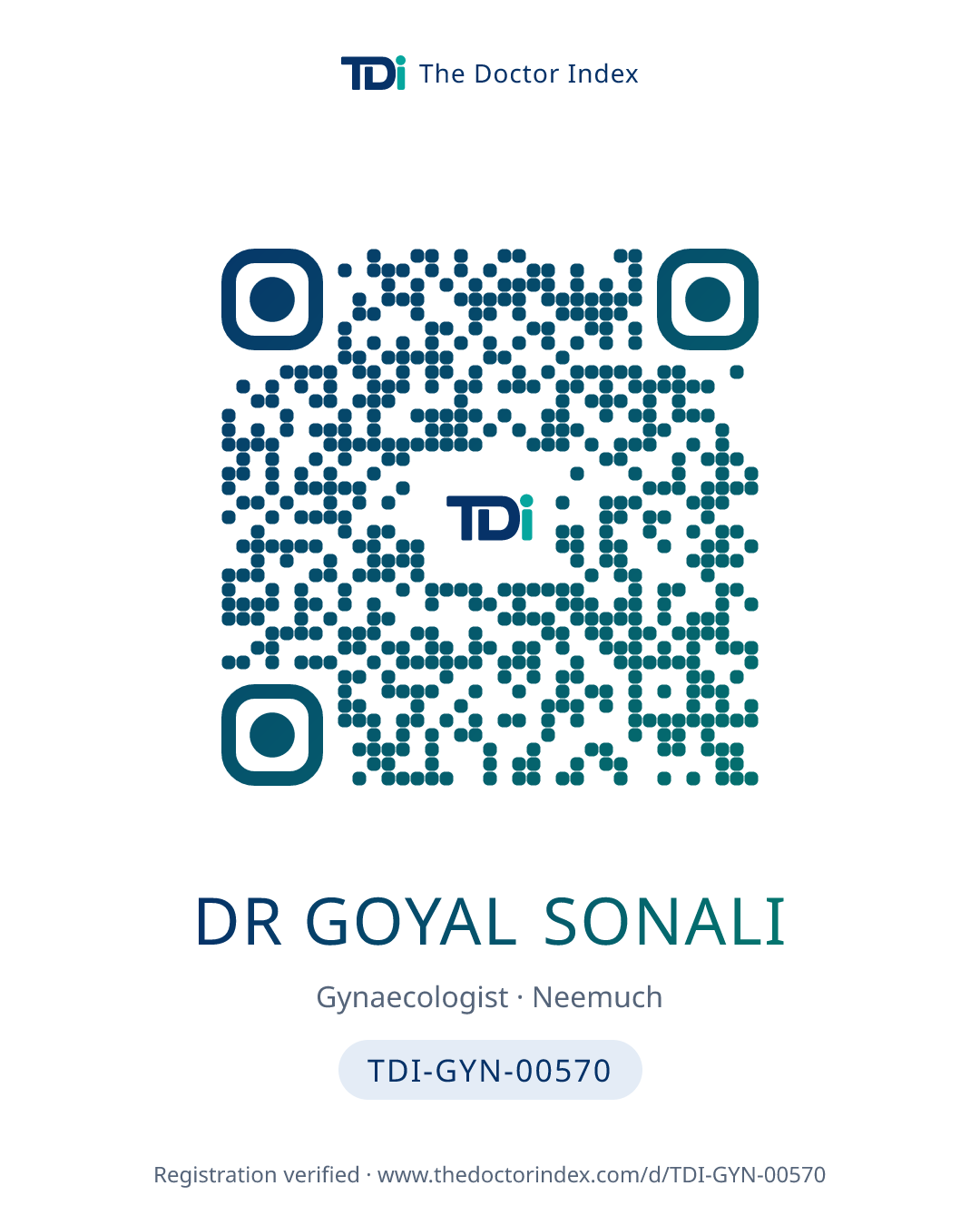 QR card for Dr Goyal Sonali, TDI-GYN-00570