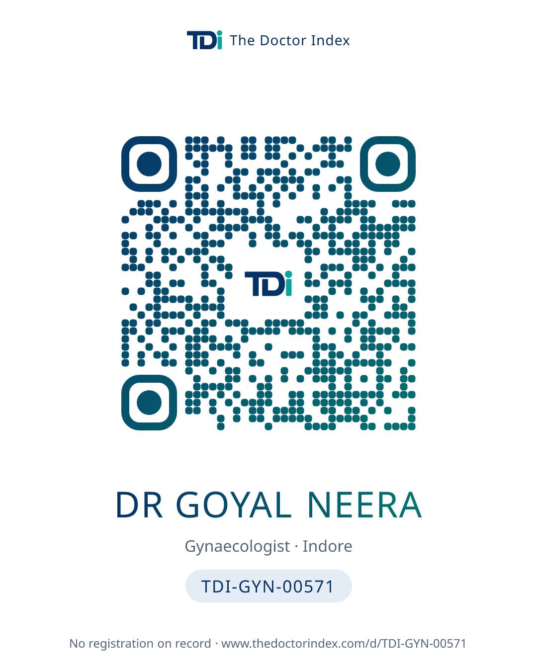 QR card for Dr Goyal Neera, TDI-GYN-00571